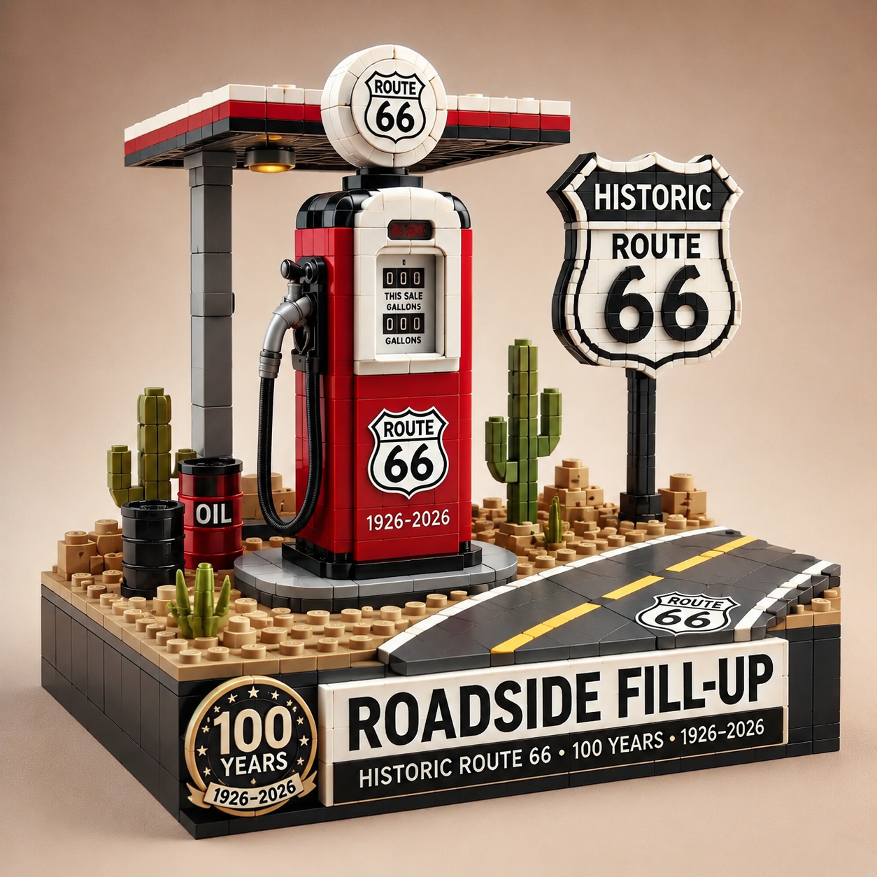 ⛽ Route 66 Roadside Fill-Up Building Block Set