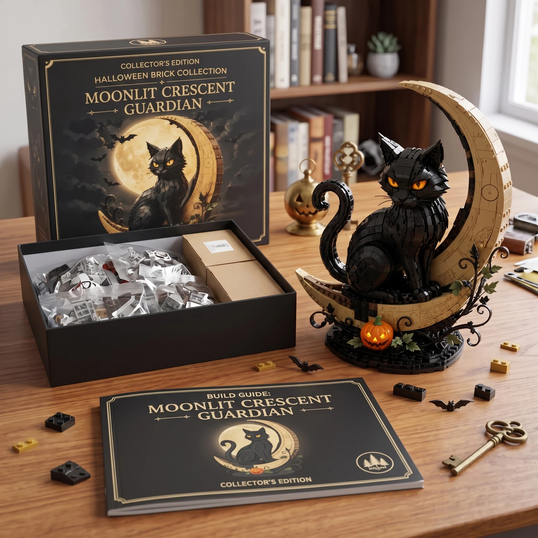 🌙 Halloween Moonlit Crescent Guardian Building Block Set