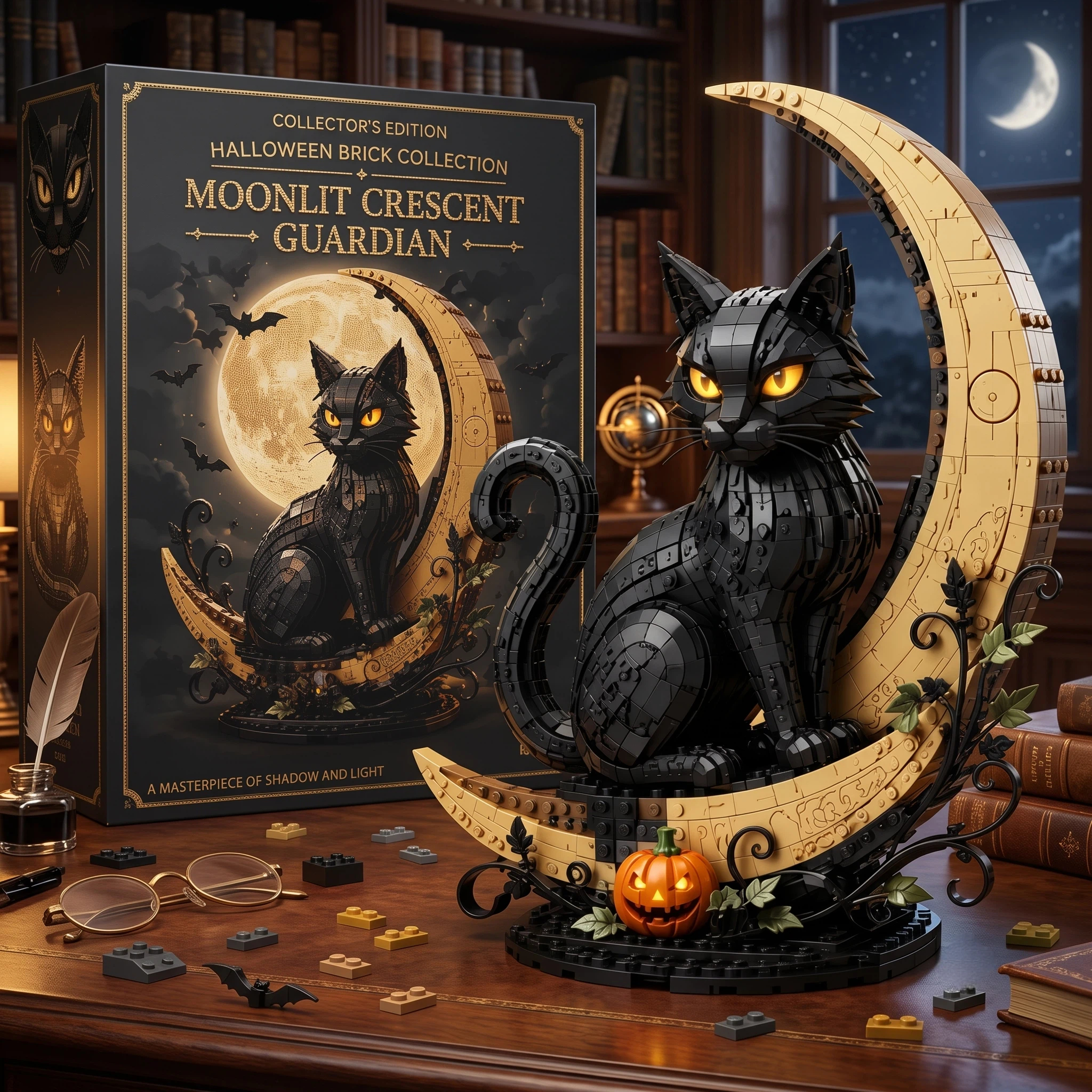 🌙 Halloween Moonlit Crescent Guardian Building Block Set
