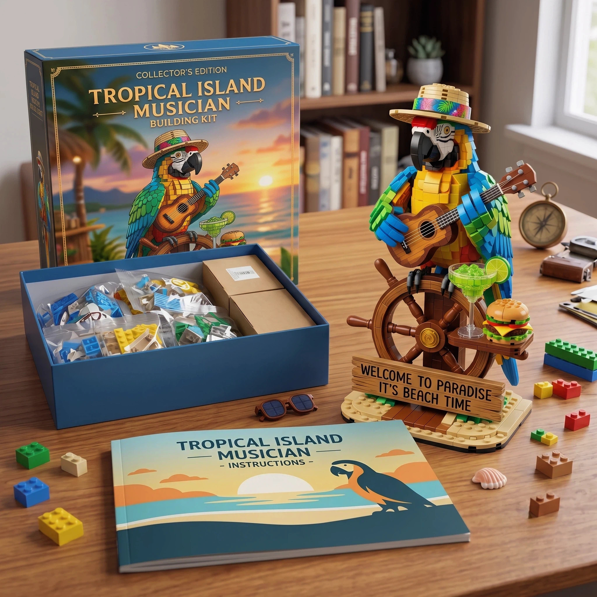 🦜 Tropical Island Musician Beach Parrot Building Block Set
