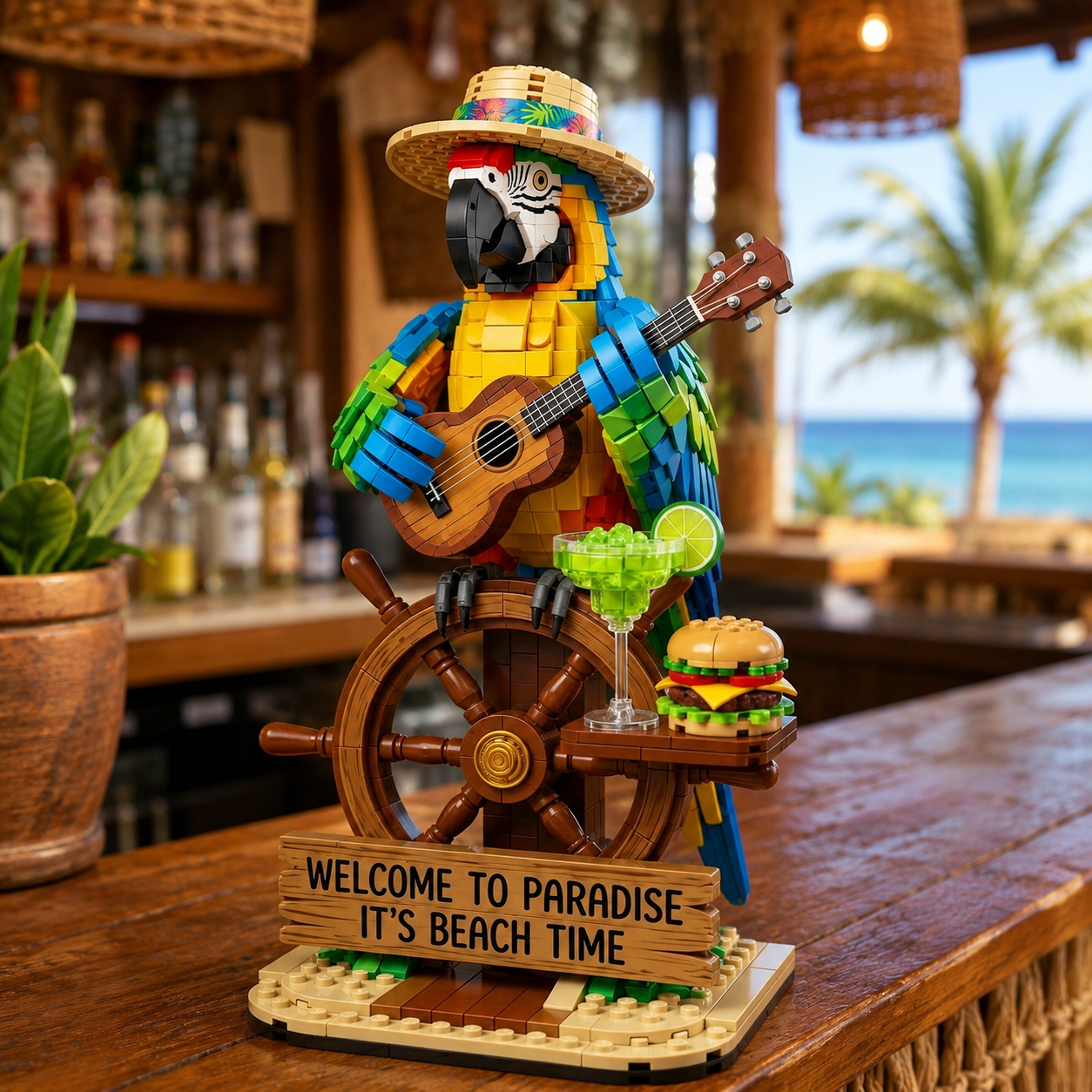 🦜 Tropical Island Musician Beach Parrot Building Block Set
