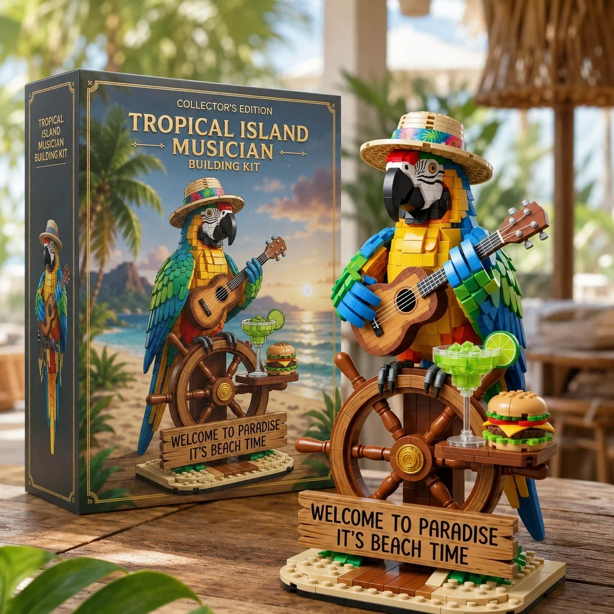 🦜 Tropical Island Musician Beach Parrot Building Block Set