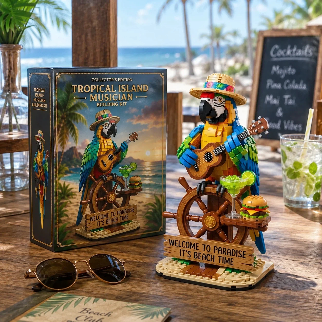 🦜 Tropical Island Musician Beach Parrot Building Block Set