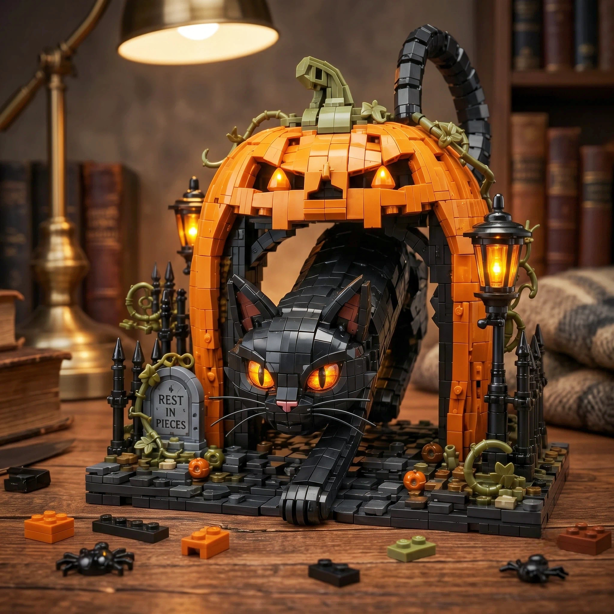 🔥 Halloween Pumpkin Archway Black Cat Building Block Set