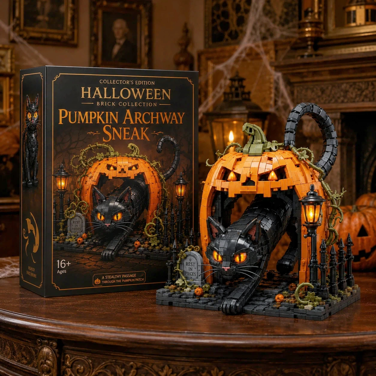 🔥 Halloween Pumpkin Archway Black Cat Building Block Set