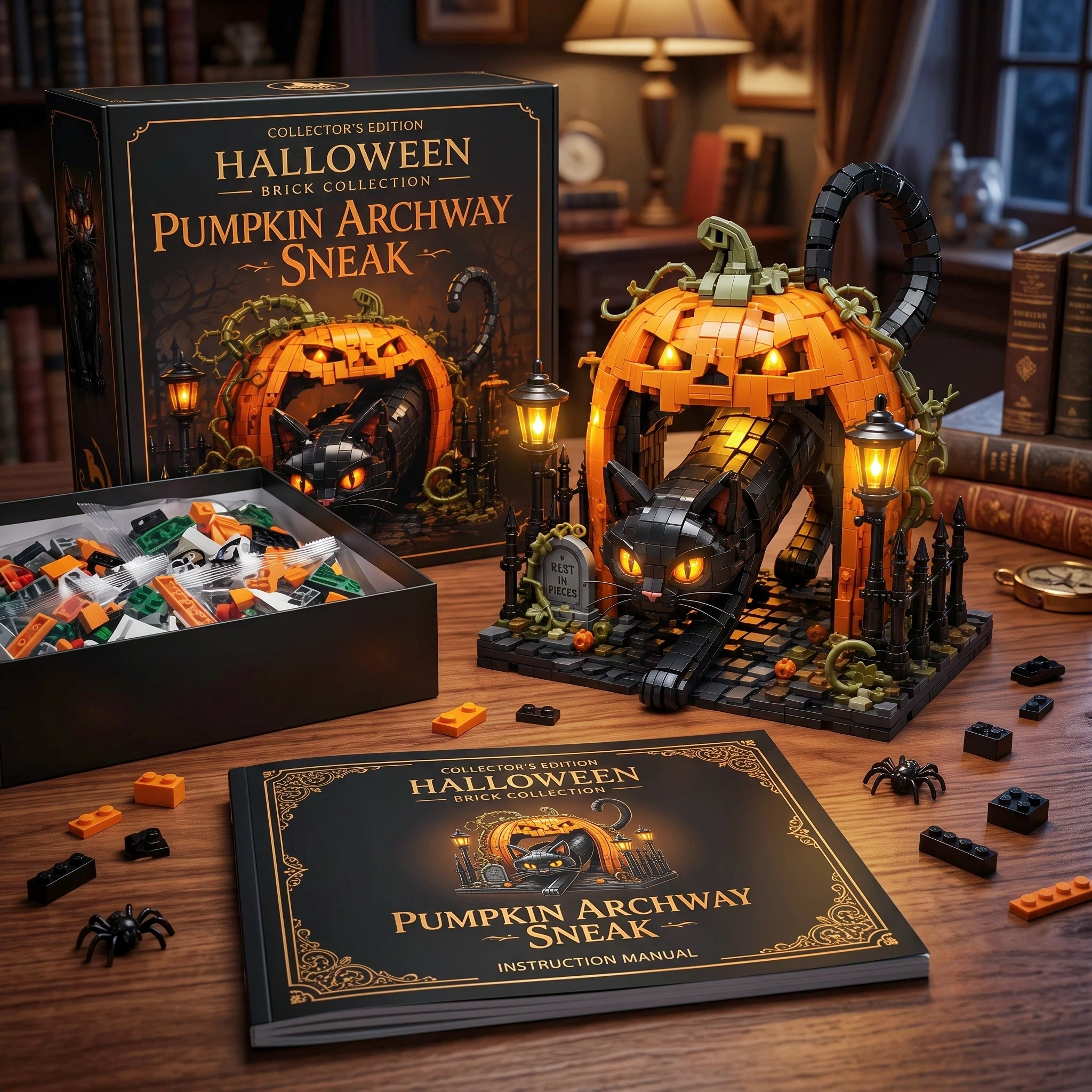🔥 Halloween Pumpkin Archway Black Cat Building Block Set