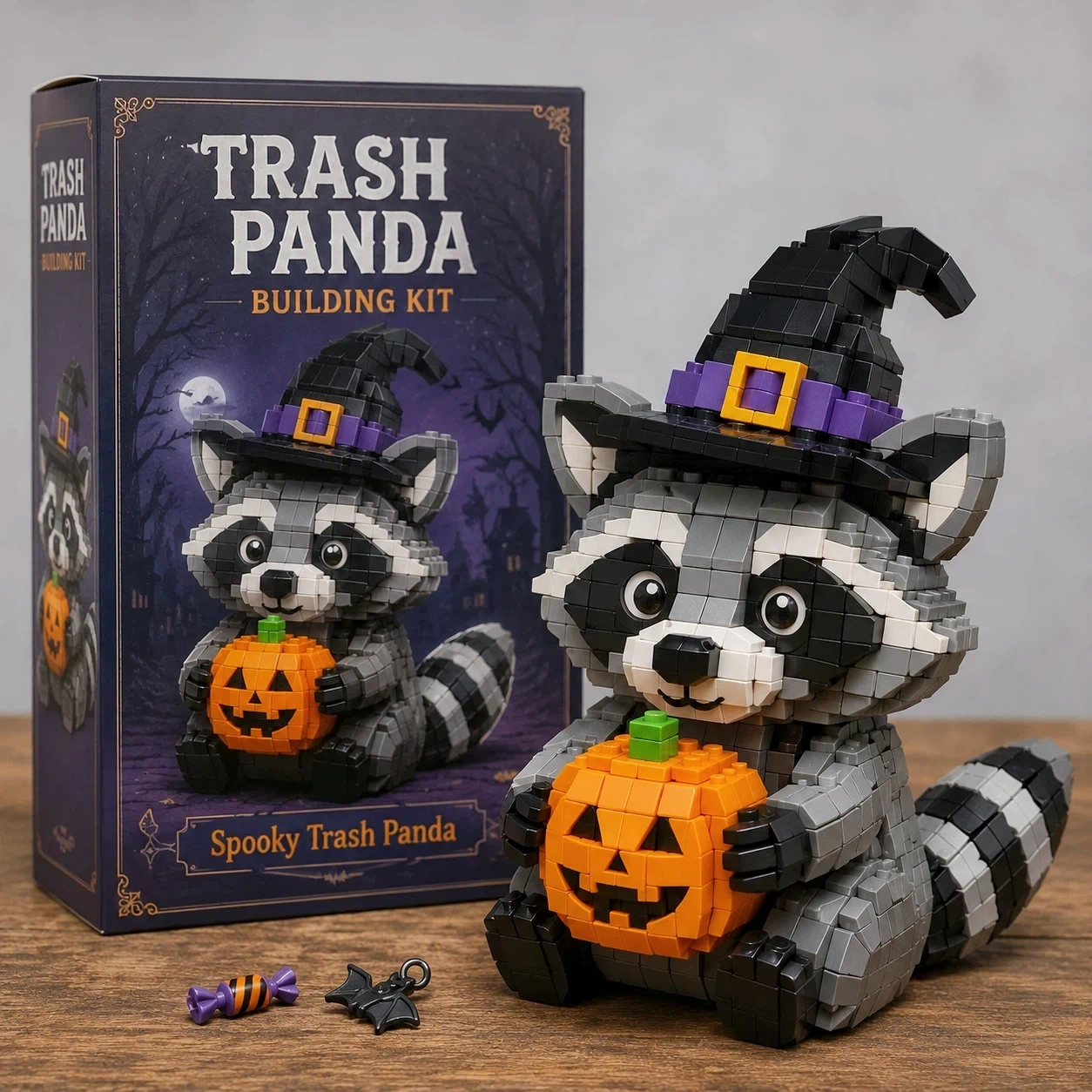 🦝🧙‍♀️Spooky Trash Panda Halloween Building Kit – Cute Chaos Comes Out at Night