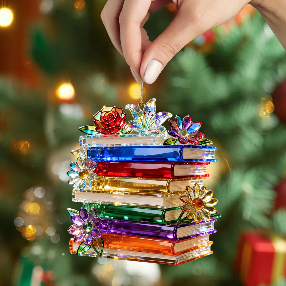 Brilliant Stained Glass Book Ornament