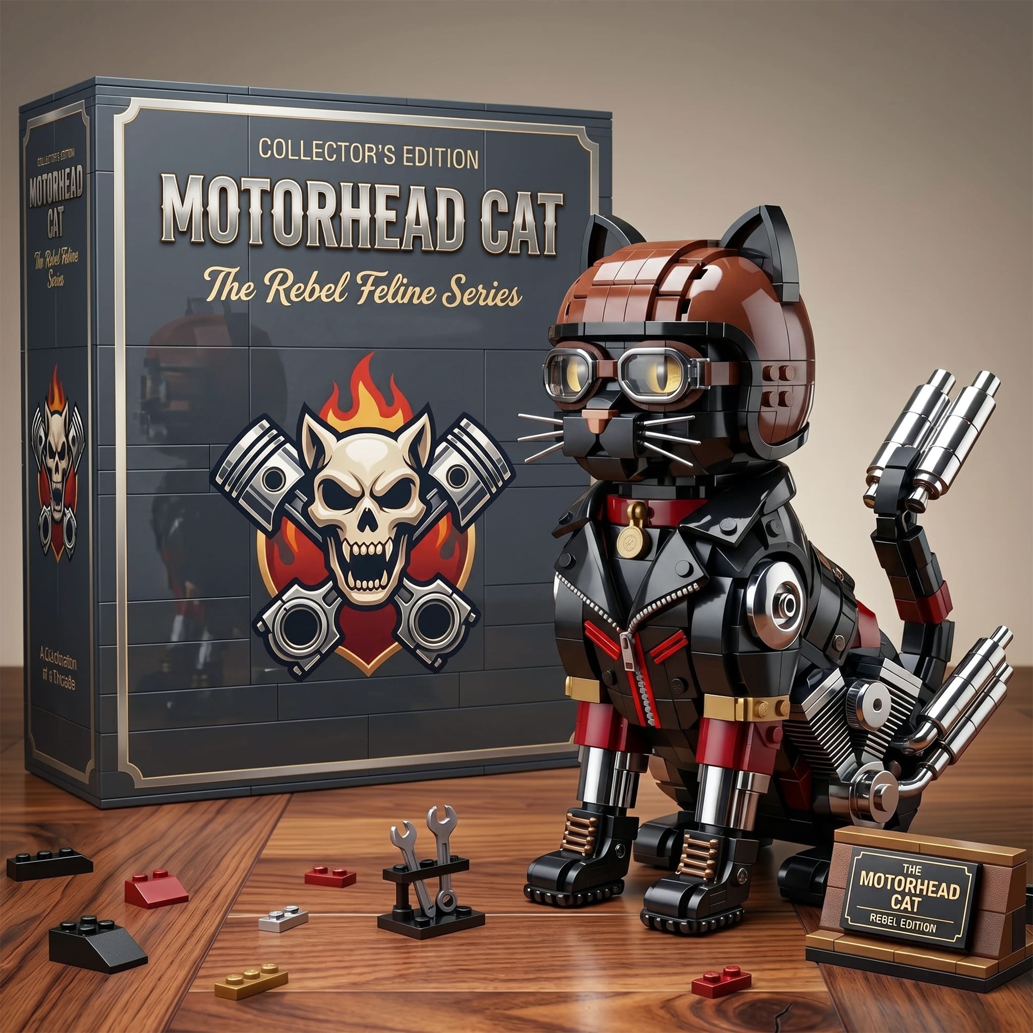 Motorcycle Cat Building Block Set