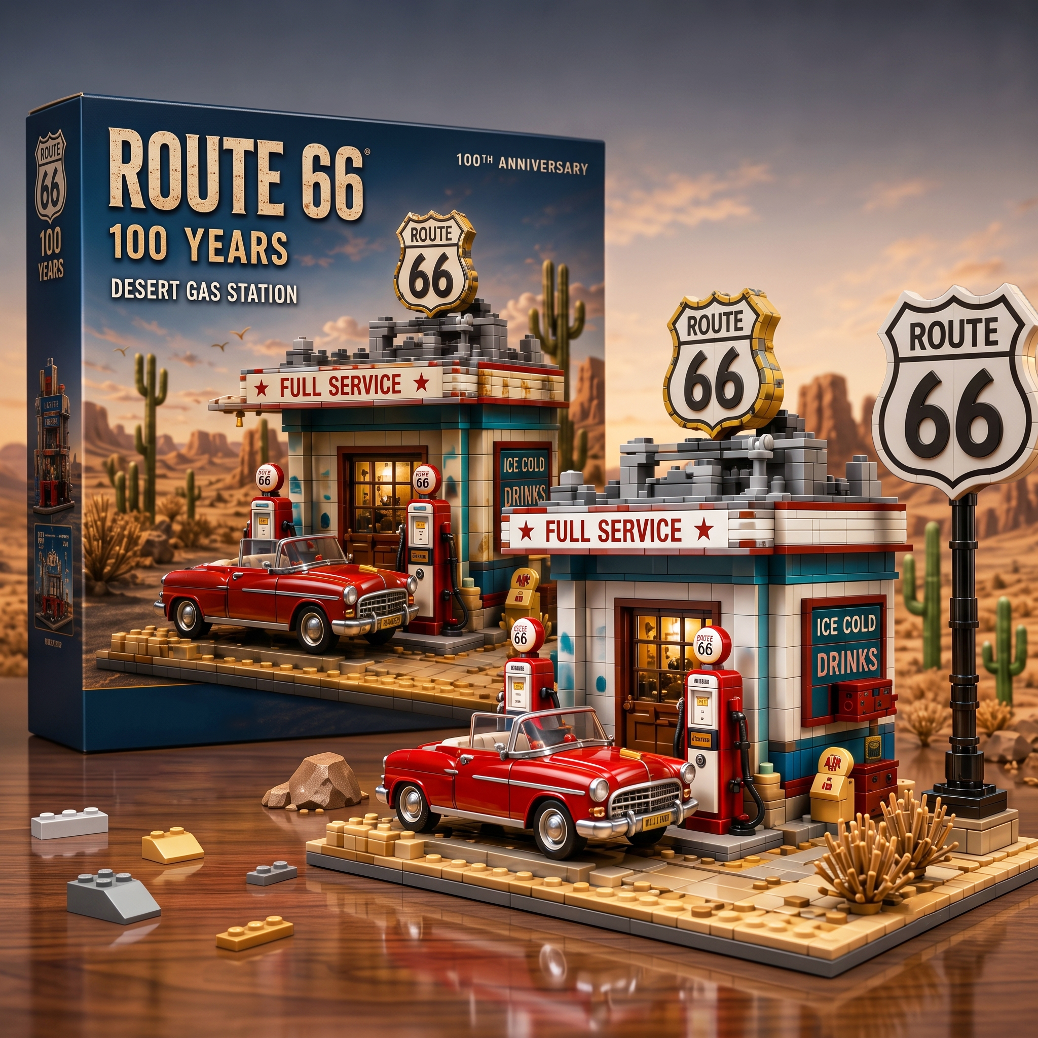 ⛽ Route 66 100 Years Desert Gas Station Building Block Set