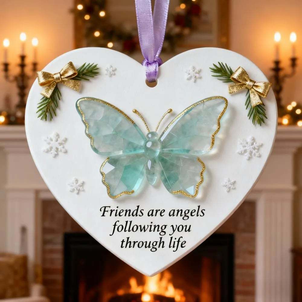 🦋Friends Are Angels Sea Glass Butterfly Christmas Ornament