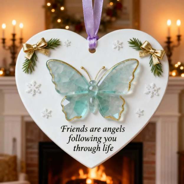 🦋Friends Are Angels Sea Glass Butterfly Christmas Ornament