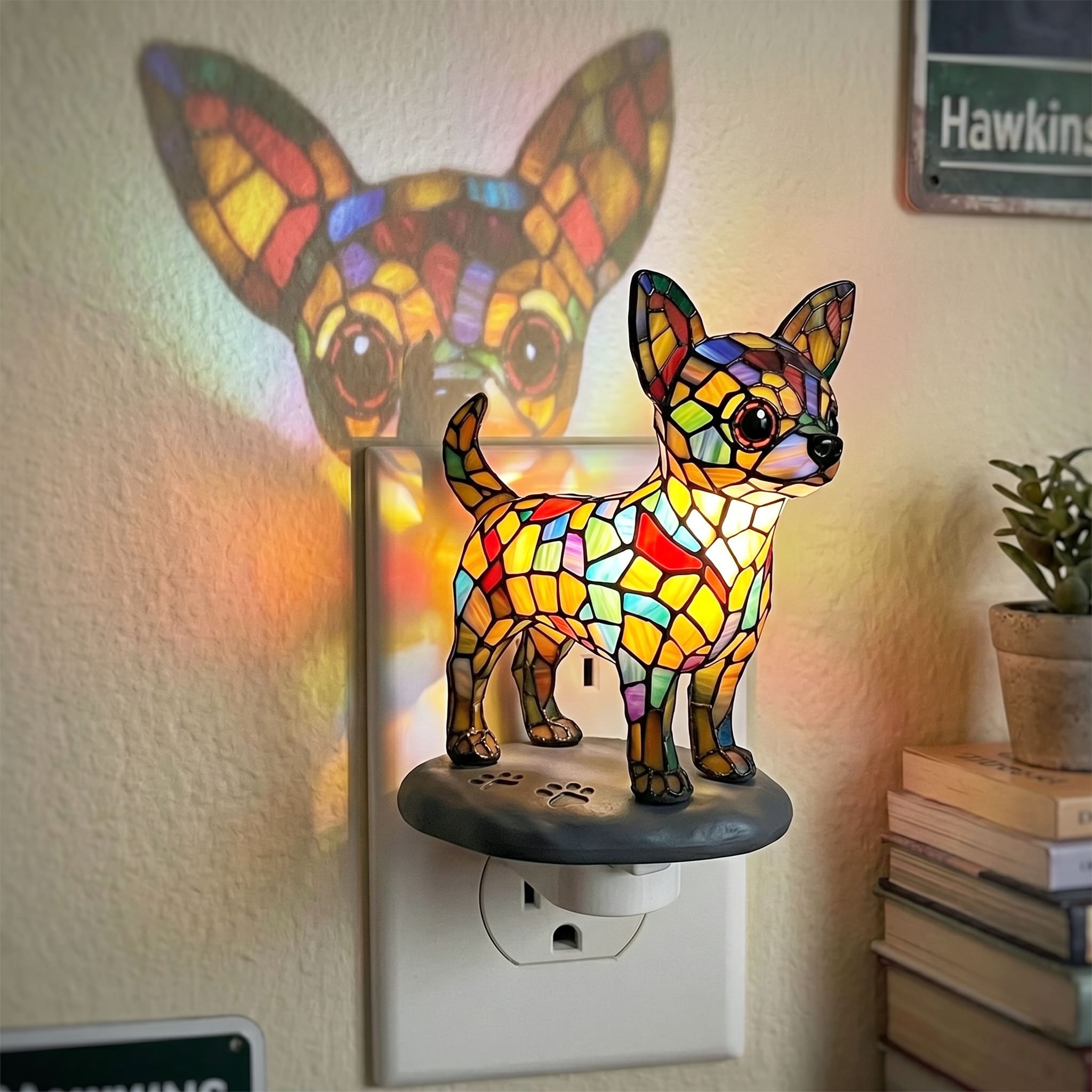 Handcrafted Stained Glass Chihuahua Plug In Wall Night Light