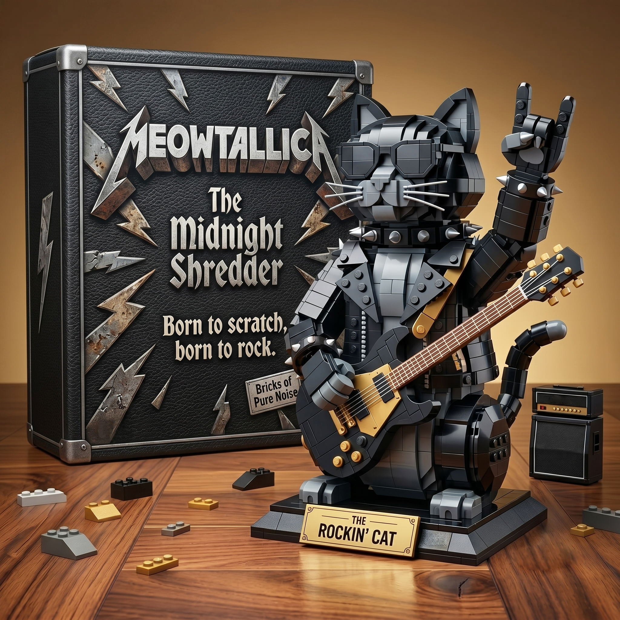 Meowtallica Rocker Cat Building Brick Set