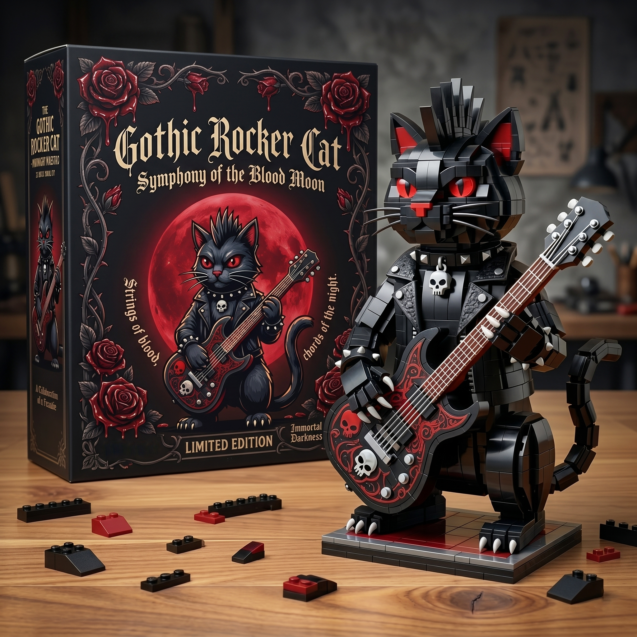 The Gothic Rocker Cat Building Brick Set