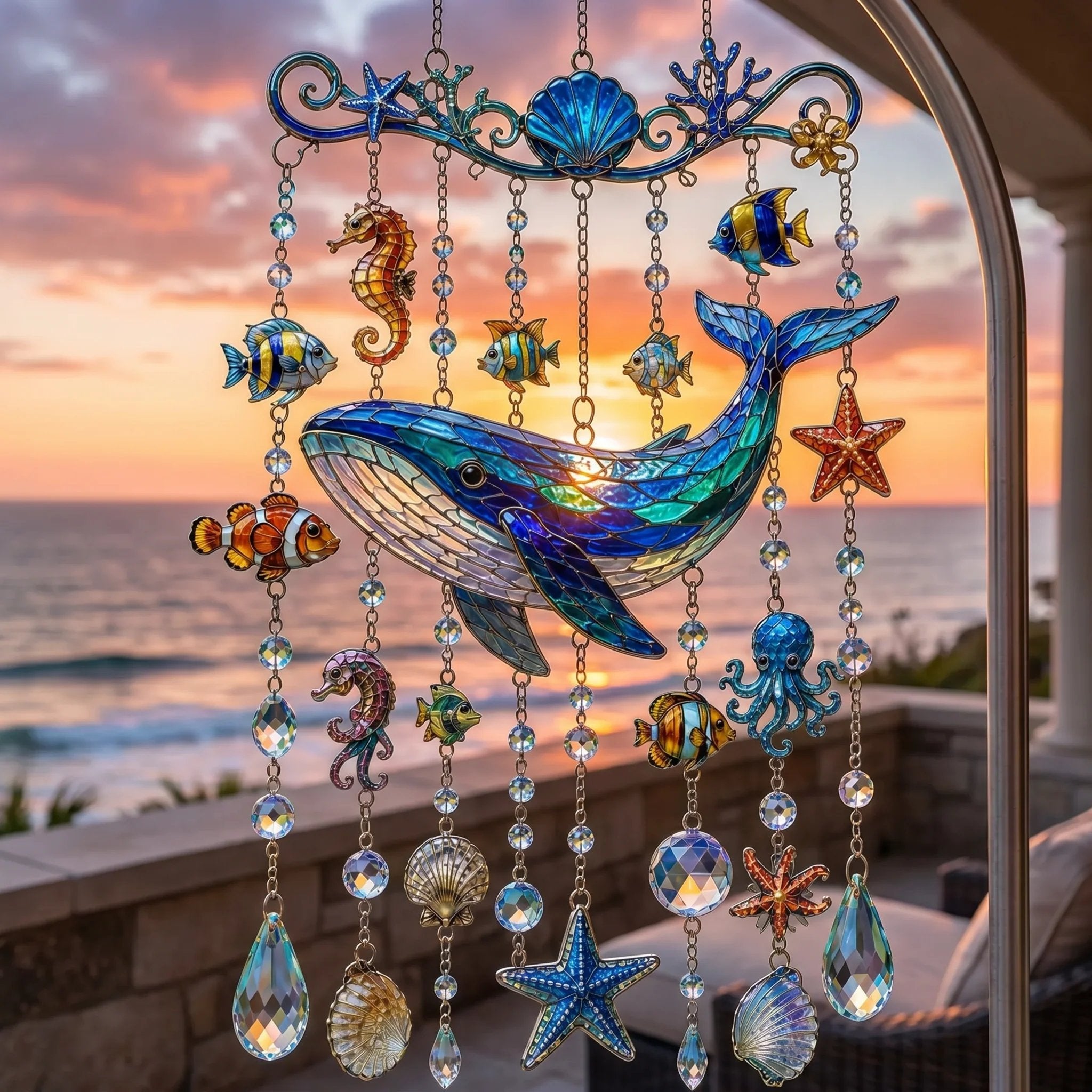 🔥Limited time 70% OFF -🐋 Ocean-Themed Crystal Wind Chime – Bring the Ocean Glow to Your Garden