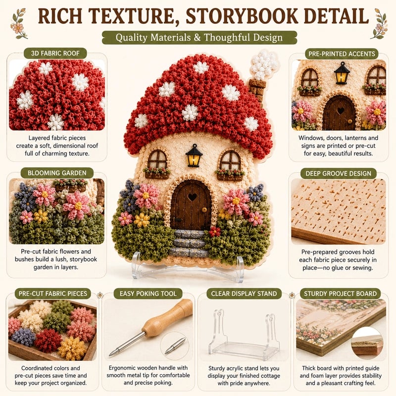 🔥Last Day 70% OFF - ✨Whimsical Village 3D Fabric Poke Art Kit
