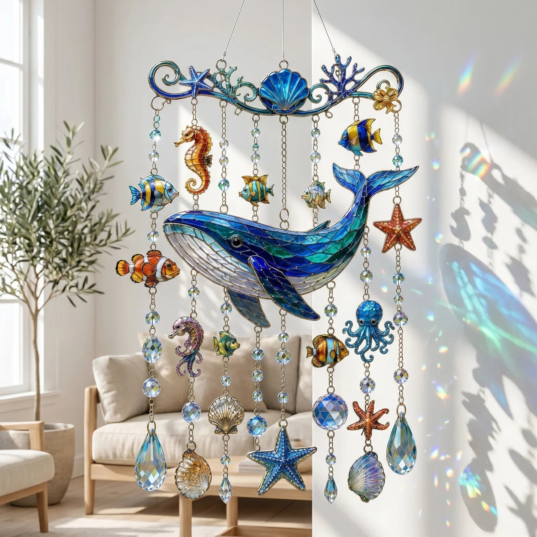 🔥Limited time 70% OFF -🐋 Ocean-Themed Crystal Wind Chime – Bring the Ocean Glow to Your Garden
