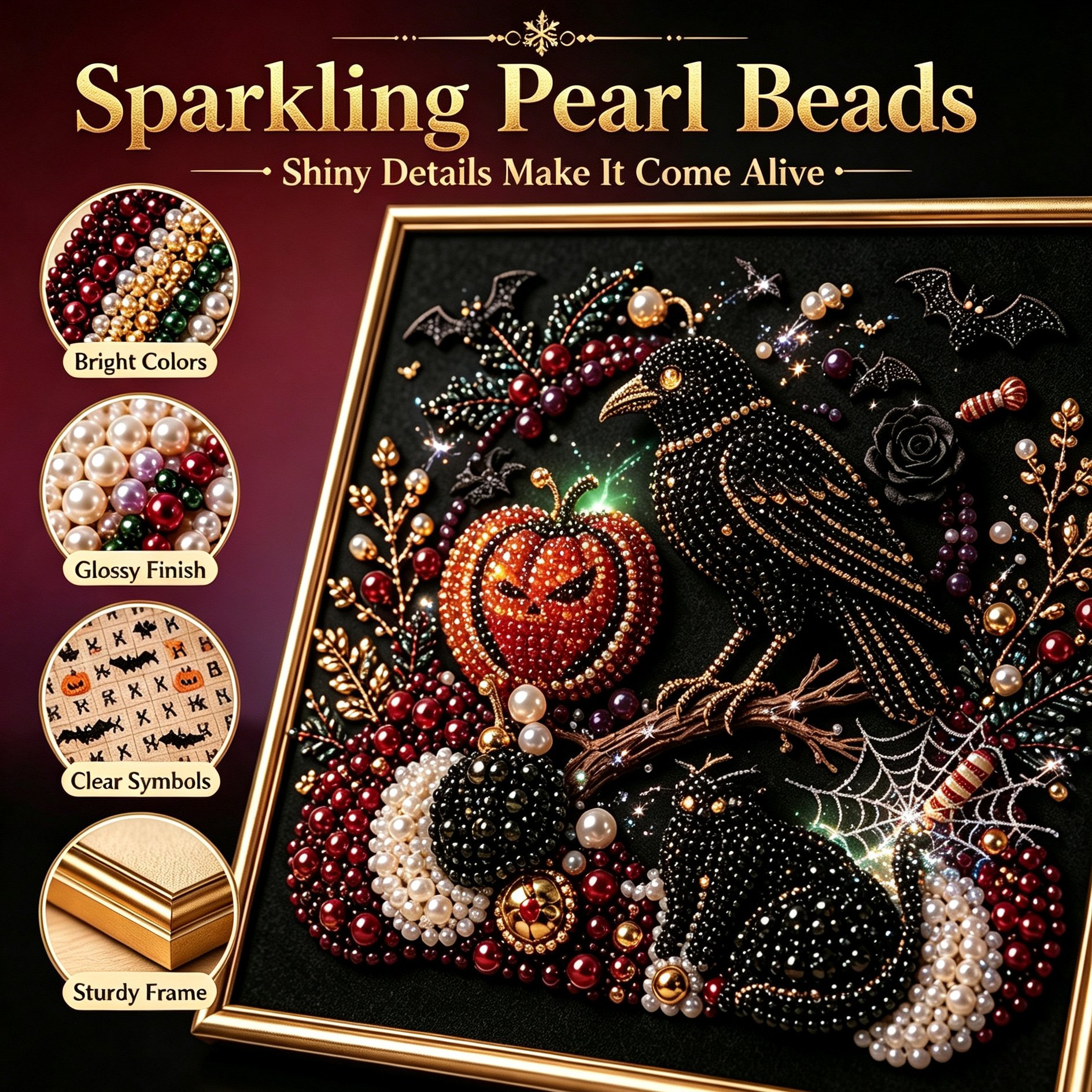 🔥Limited time 70% OFF -🖤 Premium 3D Pearl Dark Gothic Diamond Painting Art Kit | Luxury Flocked Canvas with Scratch-Resistant Non-Fading Pearl Beads DIY Dark Academia Decor 💀🕯️✨