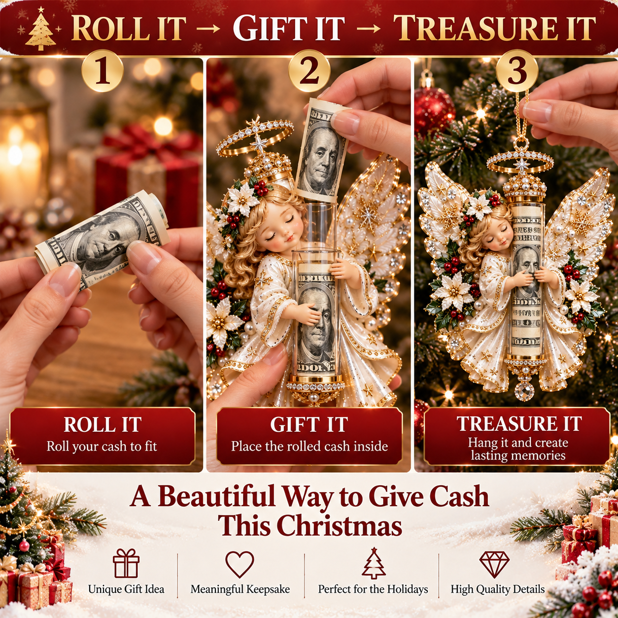 🔥Last 40pcs🎉-👼🎄 Christmas Angel Cash Holder Ornament