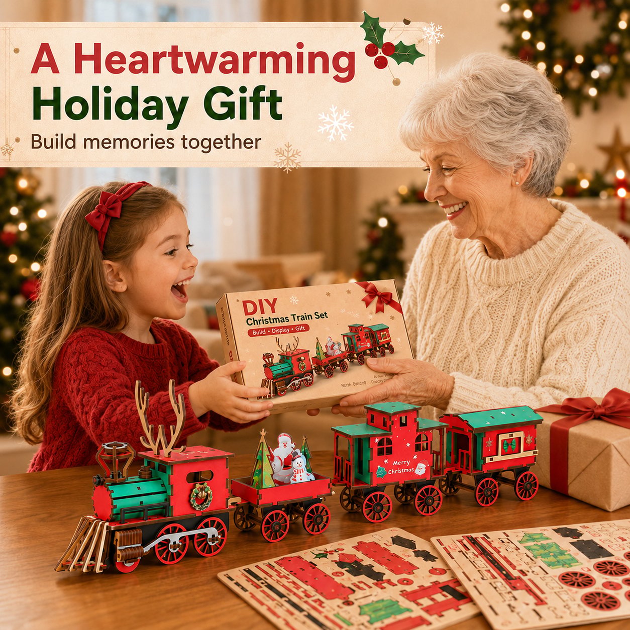 🔥Limited time 70% OFF -🎖️DIY Christmas Wooden Train Set 3D Assembly Puzzle Kit
