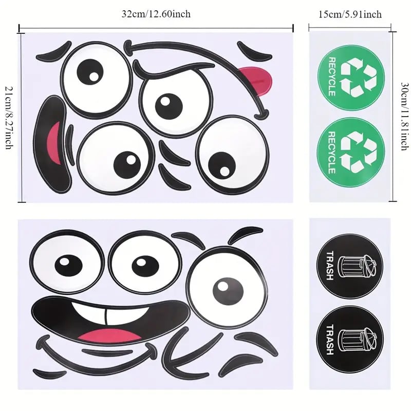 🔥 New Year Hot Sale 49% OFF ♻️😊 Eco-Friendly Trash Can Face Sticker Set — Fun Sorting · Easy Recycling · Planet Friendly 🌱🌍