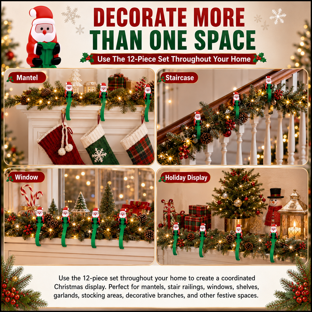 🔥Last 75pcs🎉-🎄🎅 Santa Claus Adhesive Hooks (12-Pack) — no drills, no nails, just peel, stick, and hang