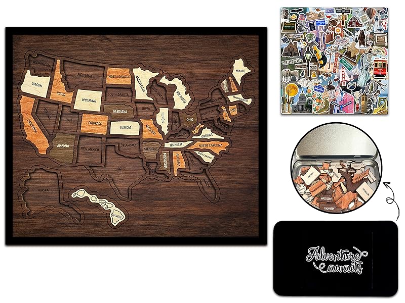 【Camdoor】Map Puzzle,  Wooden USA Travel Map Puzzle, Anniversary Gift,Geography puzzle for kids, or Couples and FamiliPerfect Fes Gift, Record Your Journeys, Memory Maker, Home Decor, Travel tracker wall art, Analogue Bag, Unique gifts for travelers