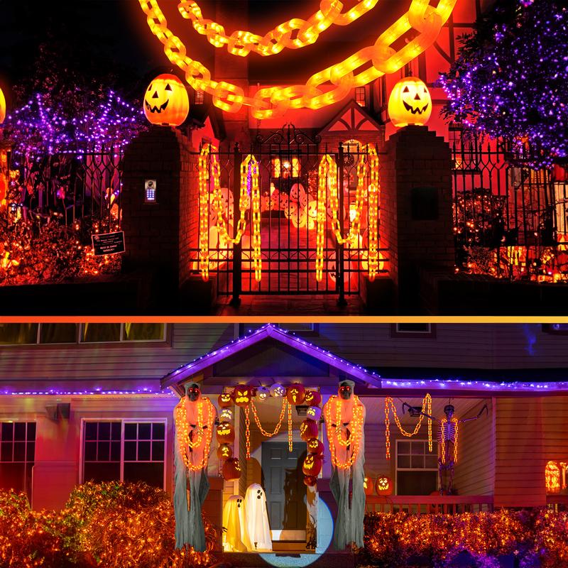 Product Introduction of Halloween Decoration Battery Light String - 10ft 160 LED Plastic Chain Light String, Waterproof, 8 Lighting Modes and Timer Function (Orange) US Patented Product 5