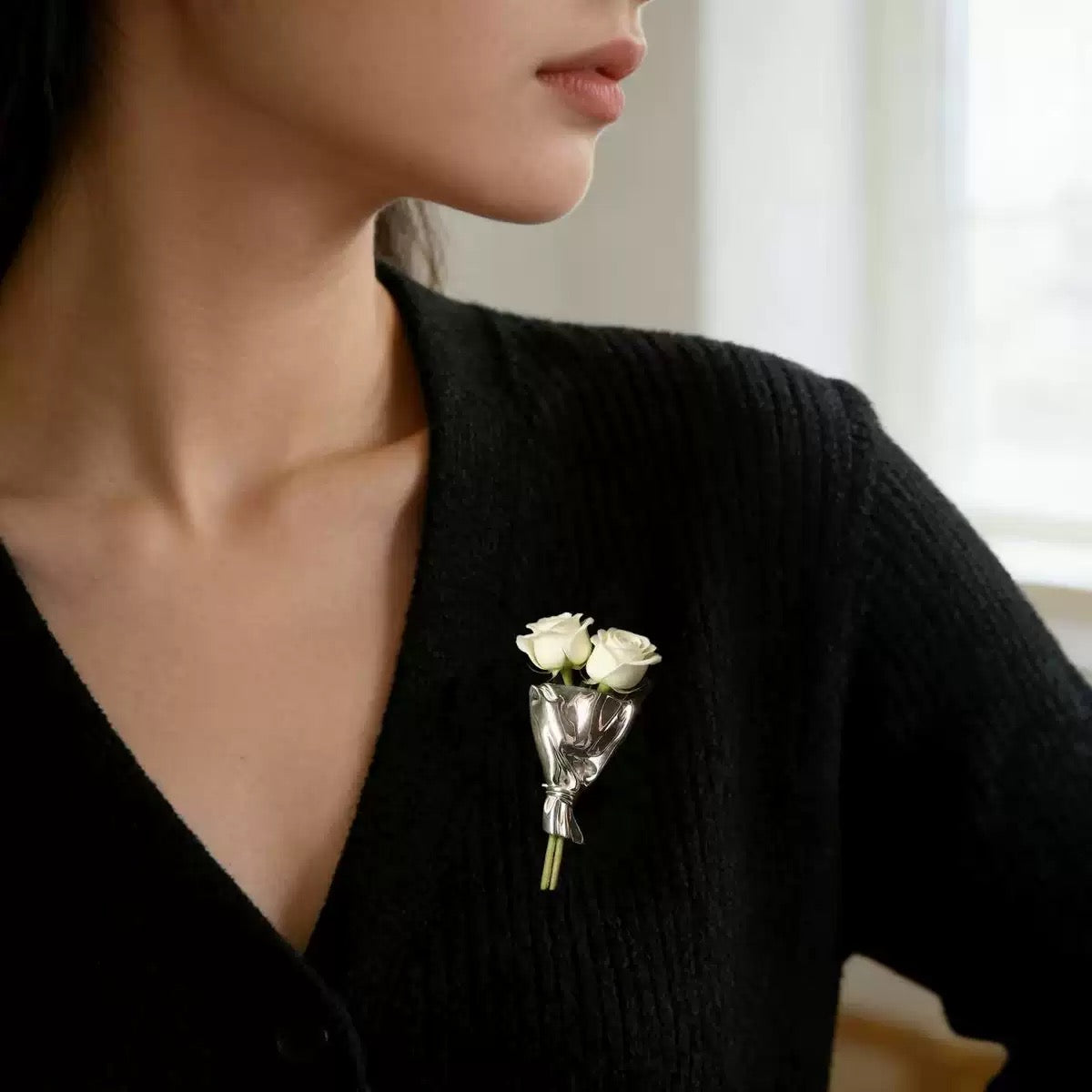 Handcrafted S925 Silver Flower Holder (Brooch, Earrings, Necklace)