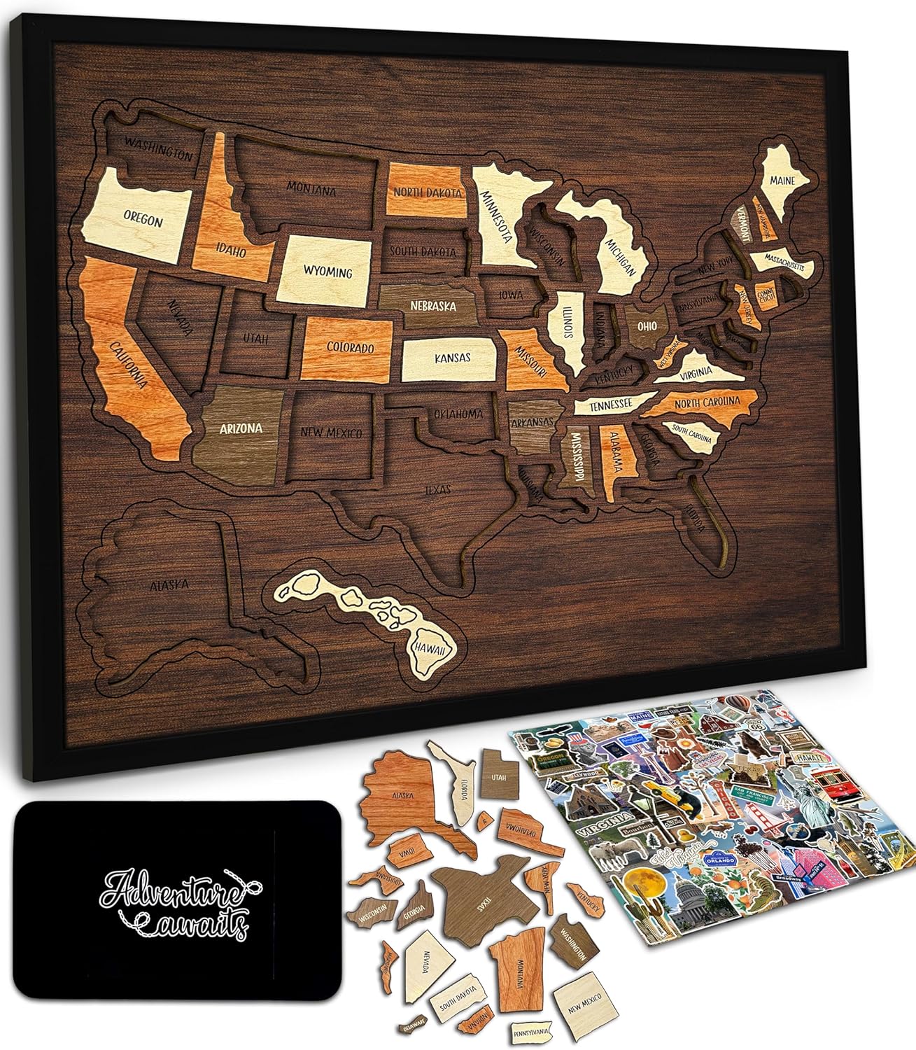 🔥Last Day 49% OFF - 🇺🇸 Wooden USA Travel Map Puzzle🧩A Stylish Way to Track Your Journey & Memories