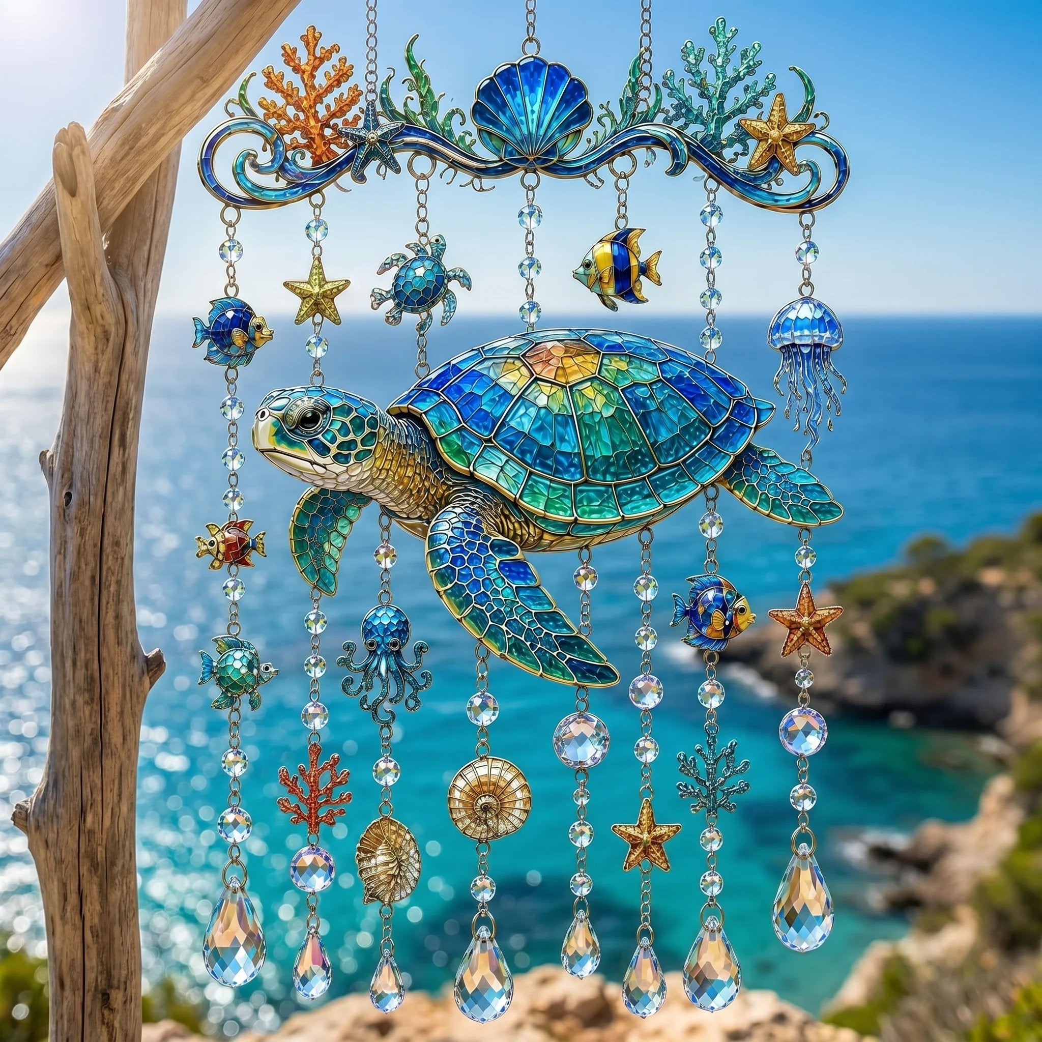 🔥Limited time 70% OFF -🐋 Ocean-Themed Crystal Wind Chime – Bring the Ocean Glow to Your Garden