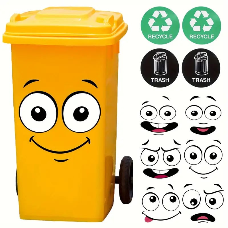 🔥 New Year Hot Sale 49% OFF ♻️😊 Eco-Friendly Trash Can Face Sticker Set — Fun Sorting · Easy Recycling · Planet Friendly 🌱🌍