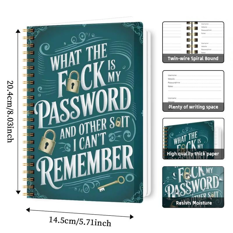 🎄Christmas Sale 49% Off📅Funny Password Notebook - Spiral Bound with Lock Icons & Funny Security Phrases✍️