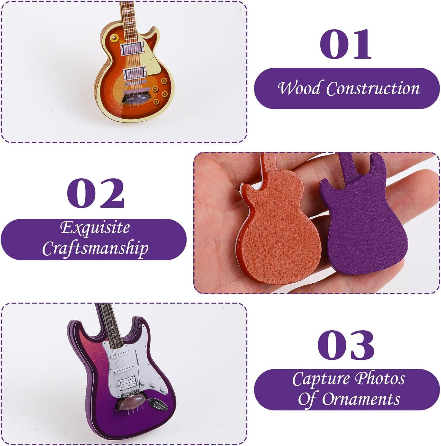 🔥 New Year Hot Sale 49% OFF🎸✨4Pcs Wooden Miniature Electric Guitar — Miniature Bass Guitar Model🎶🪵