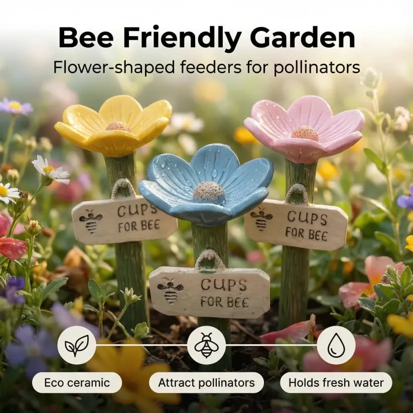 🔥 New Year Hot Sale 49% OFF🌸💛Flower-Shaped Ceramic Bee Watering Station — A Thoughtful Gift for Nature Lovers.🐝💧