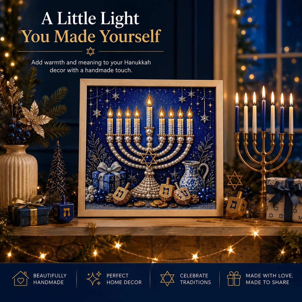 🧘Relaxing & Beginner-Friendly - 🕎✨DIY Hanukkah Pearl Art Kit(❤Same as the Vedio)