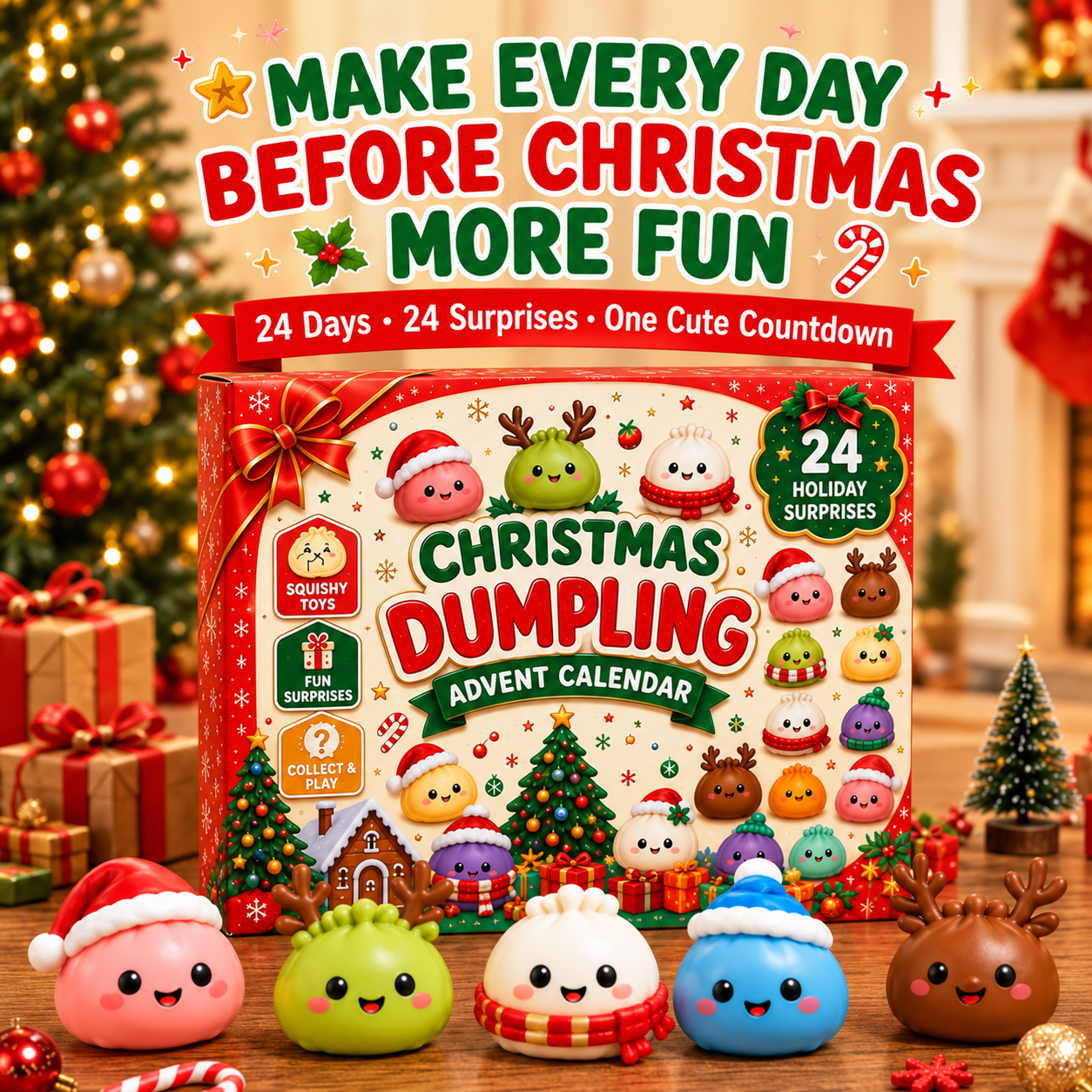 🔥Limited time 70% OFF -🎄🎁24 Days of Squishy Christmas Surprises – Open, Squish & Collect Every Day