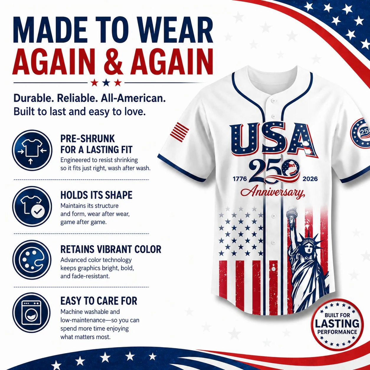 🔥250th Anniversary 70% OFF -🎆⚾250th Anniversary Patriotic Jersey — A Perfect 4th of July Outfit
