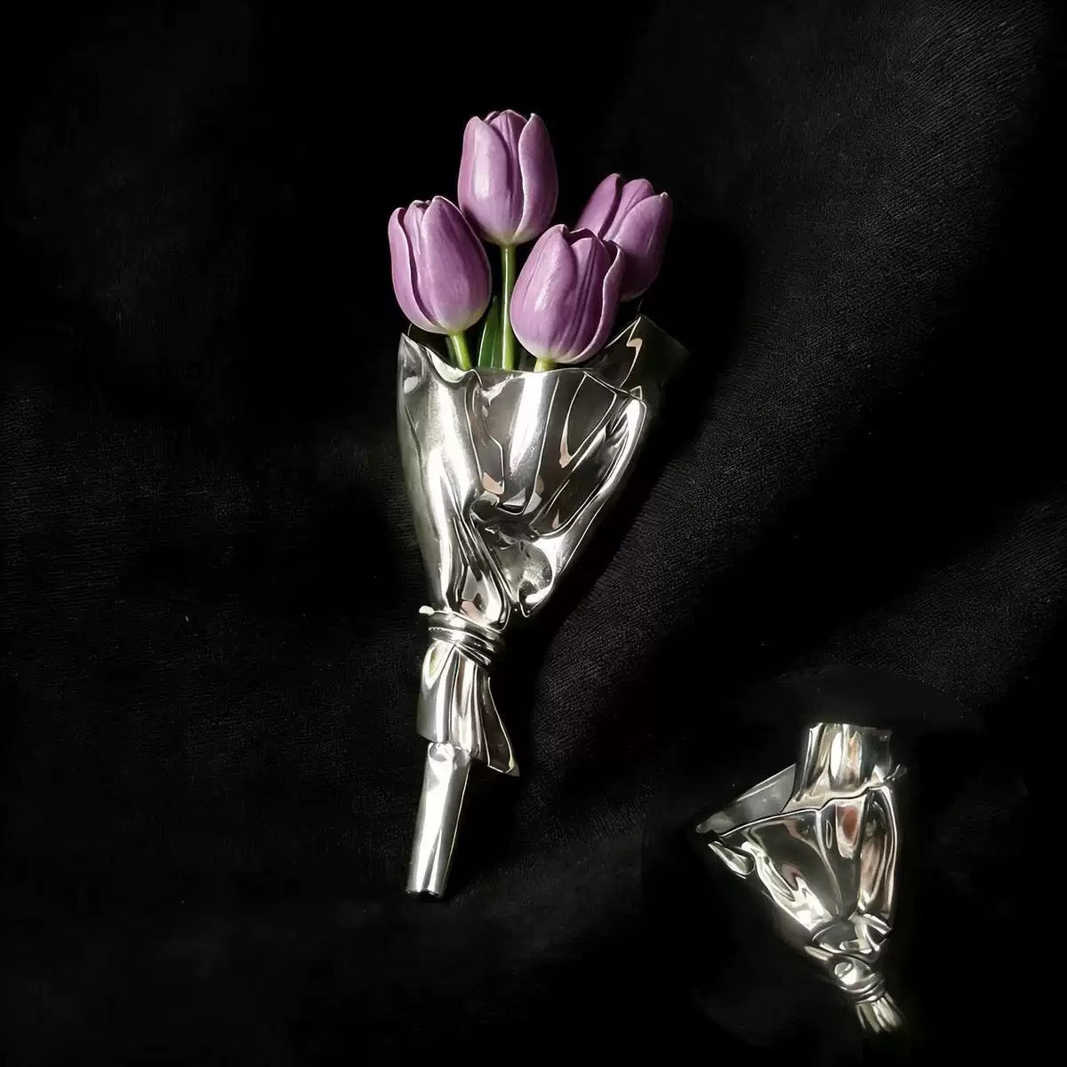 Handcrafted S925 Silver Flower Holder (Brooch, Earrings, Necklace)