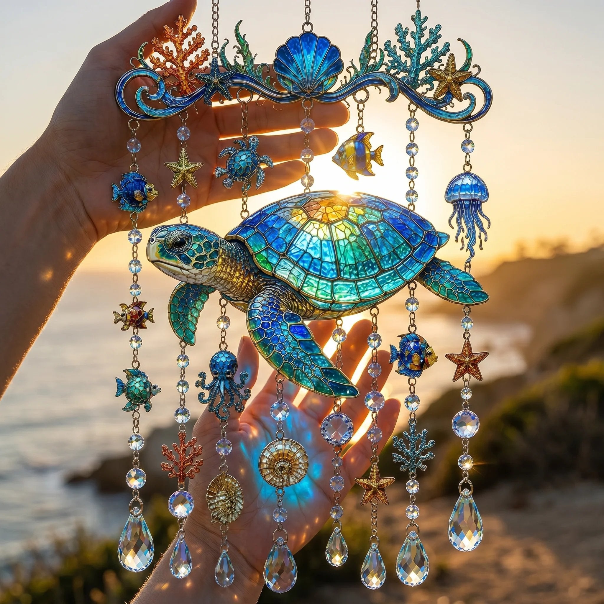 🔥Limited time 70% OFF -🐋 Ocean-Themed Crystal Wind Chime – Bring the Ocean Glow to Your Garden