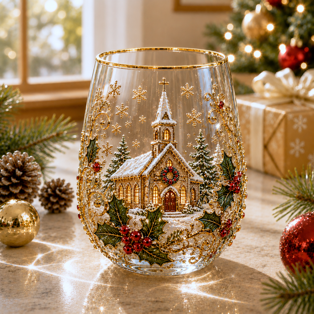 🎄✨ 3D Christmas Glass Art Cup | Luxury Raised Holiday Glassware for Drinks, Decor & Christmas Gifts 🎁