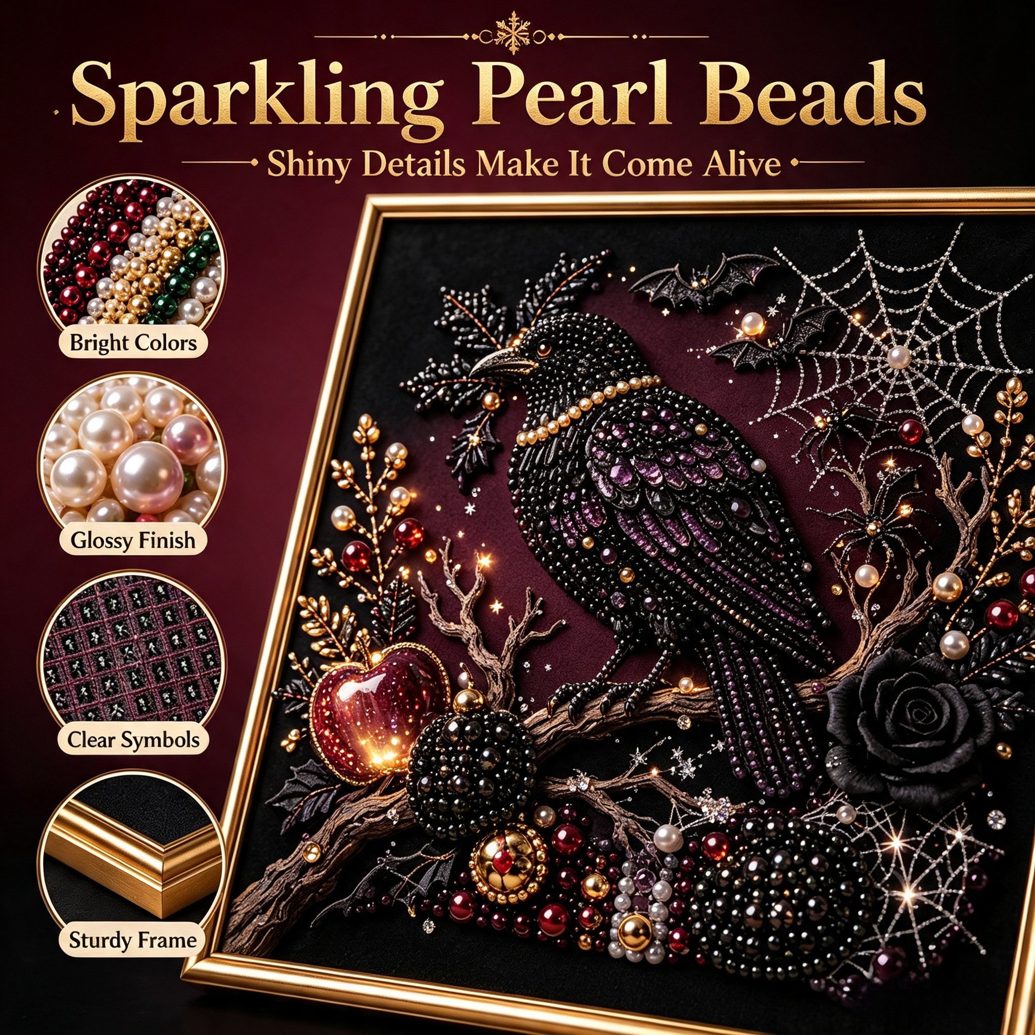 🔥Limited time 70% OFF -🖤 Premium 3D Pearl Dark Gothic Diamond Painting Art Kit | Luxury Flocked Canvas with Scratch-Resistant Non-Fading Pearl Beads DIY Dark Academia Decor 💀🕯️✨