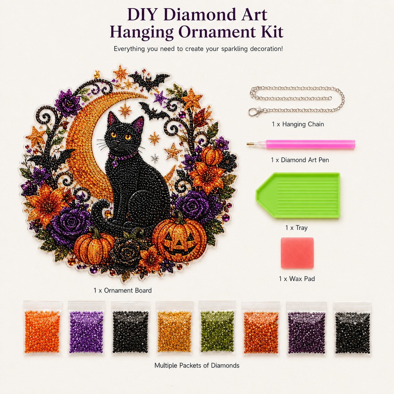 🔥Last Day 70% OFF-🎃Halloween Black Cat Moon Diamond Art Hanging Ornament Kit