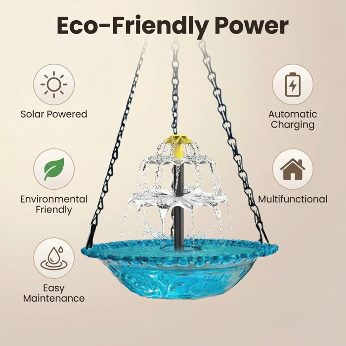  🔥2026 Spring Special Offer: 49% Off - 🐦Solar-Powered Waterfall-Style Hanging Bird Bath Fountain