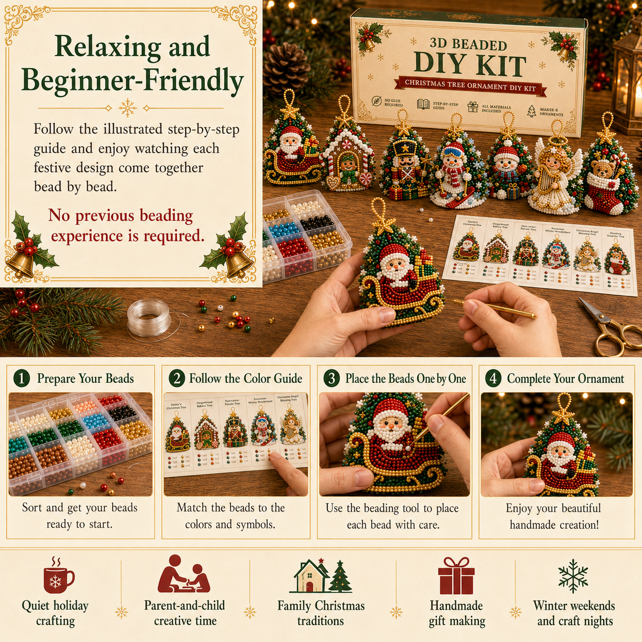 🎄 3D Beaded Christmas Tree Ornament DIY Kit