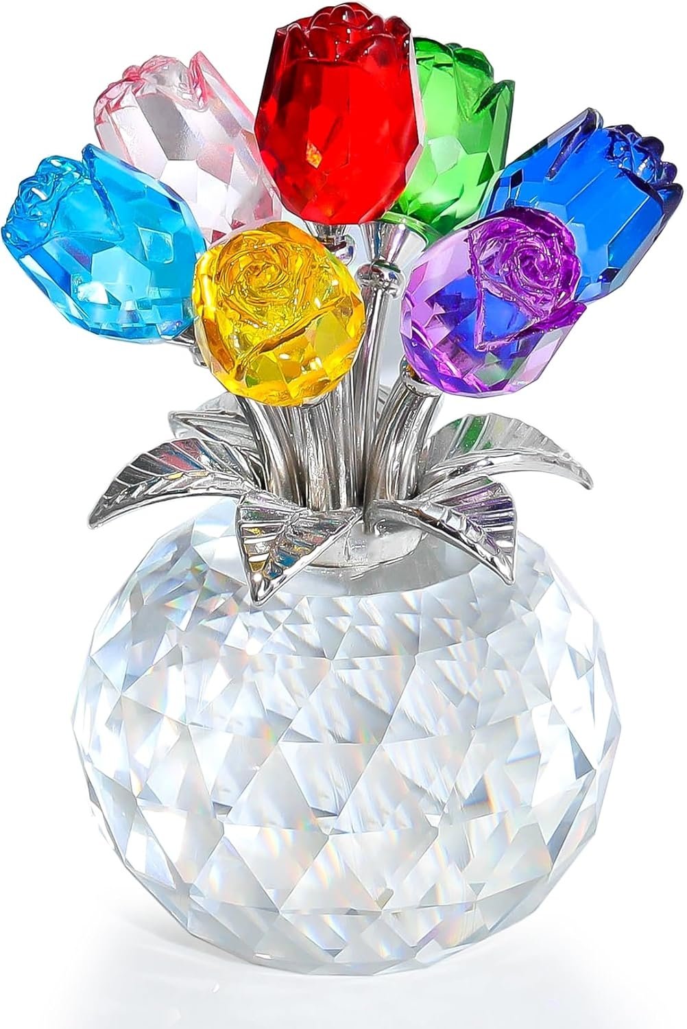 🔥 New Year Hot Sale 49% OFF 🌹🎁Crystal Colorful Rose Flower Collectible Figurine with Vase✨🌸