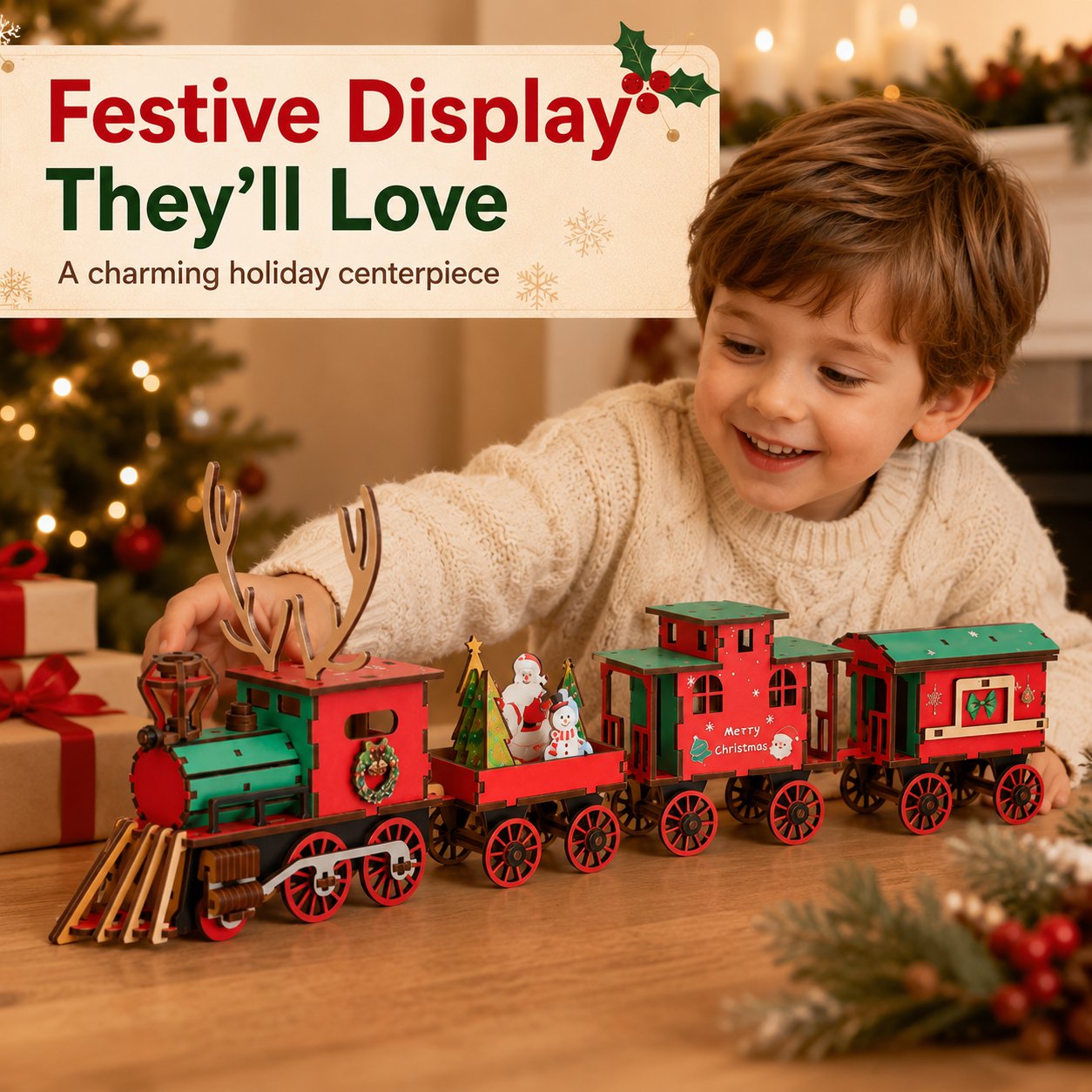 🔥Limited time 70% OFF -🎖️DIY Christmas Wooden Train Set 3D Assembly Puzzle Kit
