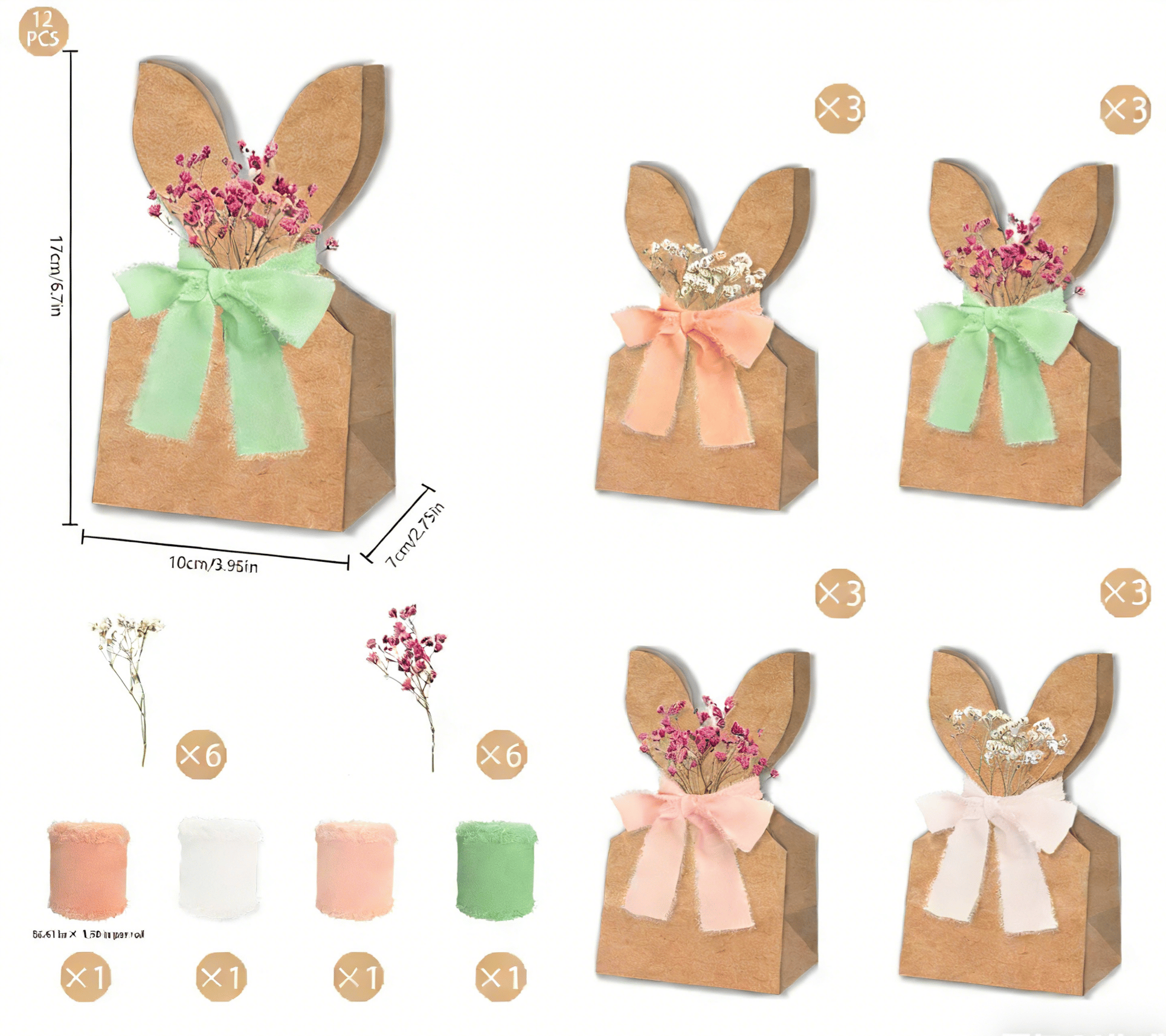🔥LAST DAY 49% OFF🐰 Easter Bunny Goodie Bags - 12 Packs Boho DIY Paper Gift Boxes 🎀