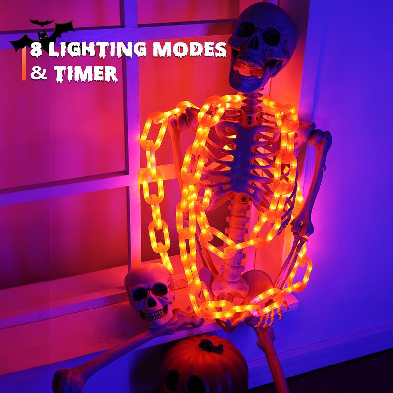 Product Introduction of Halloween Decoration Battery Light String - 10ft 160 LED Plastic Chain Light String, Waterproof, 8 Lighting Modes and Timer Function (Orange) US Patented Product 9